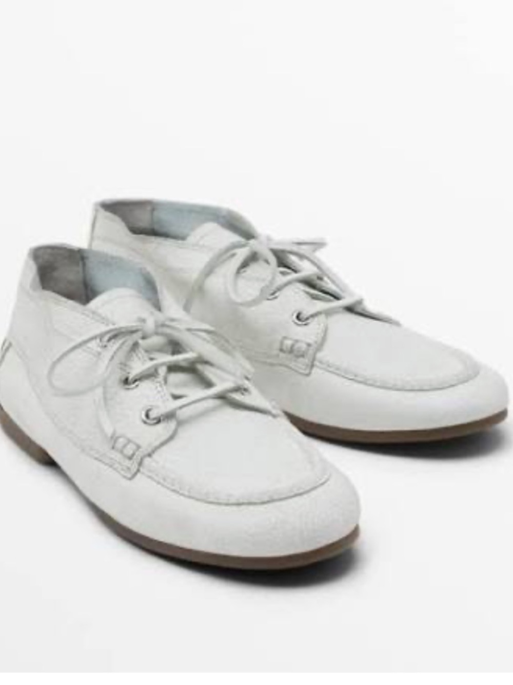 Massimo Dutti NWT cracked leather deck shoes lace up white 1541/550